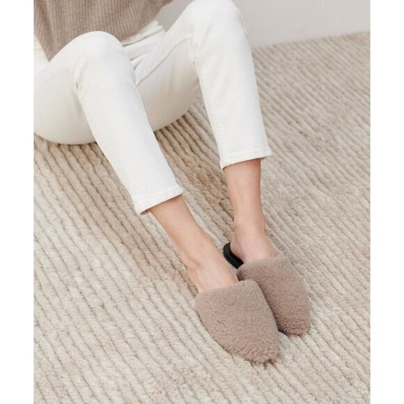 NWOB Jenni Kayne Shearling Fur Trim Slip On Mules Clog Smoke Size 36 - Picture 2 of 9